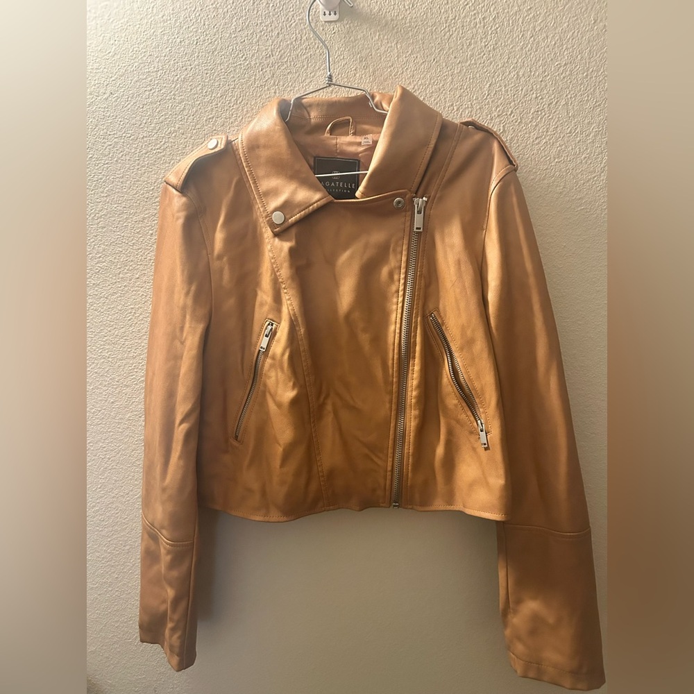 Bagatelle Collection Cropped Tan Faux Leather Jacket Size XL